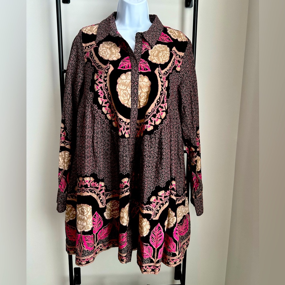 Free People Floral Mini Dress in Black and Pink